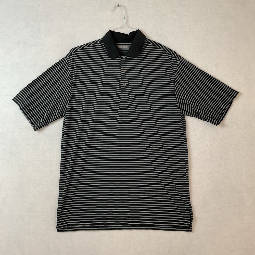 Daniel Cremieux Signature Collection Polo Shirt Mens M Black Gray Stripe Knit